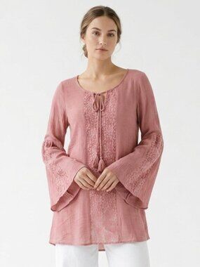 Comme Blouse Pink Floral Lace Boho Festival Tunic S
